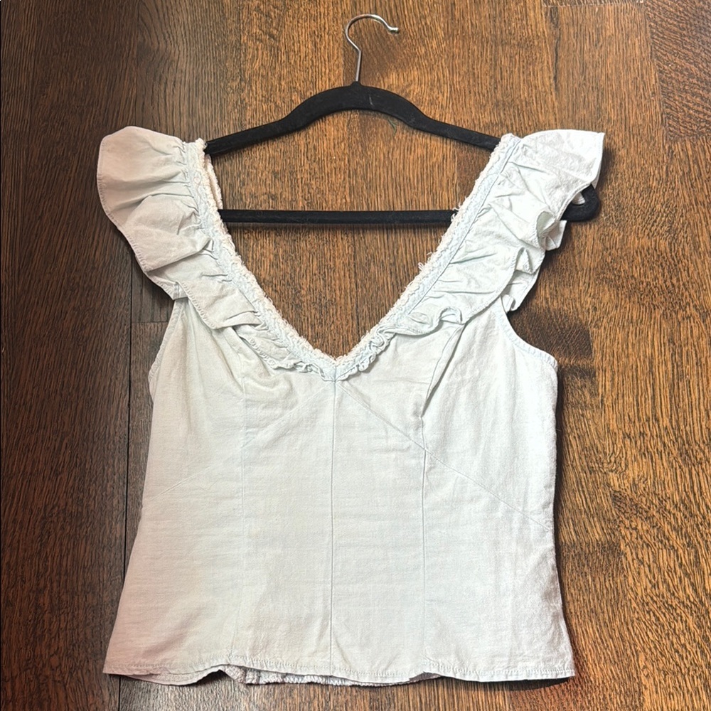 Free People Pale Blue Ruffle V-Neck Women's Top